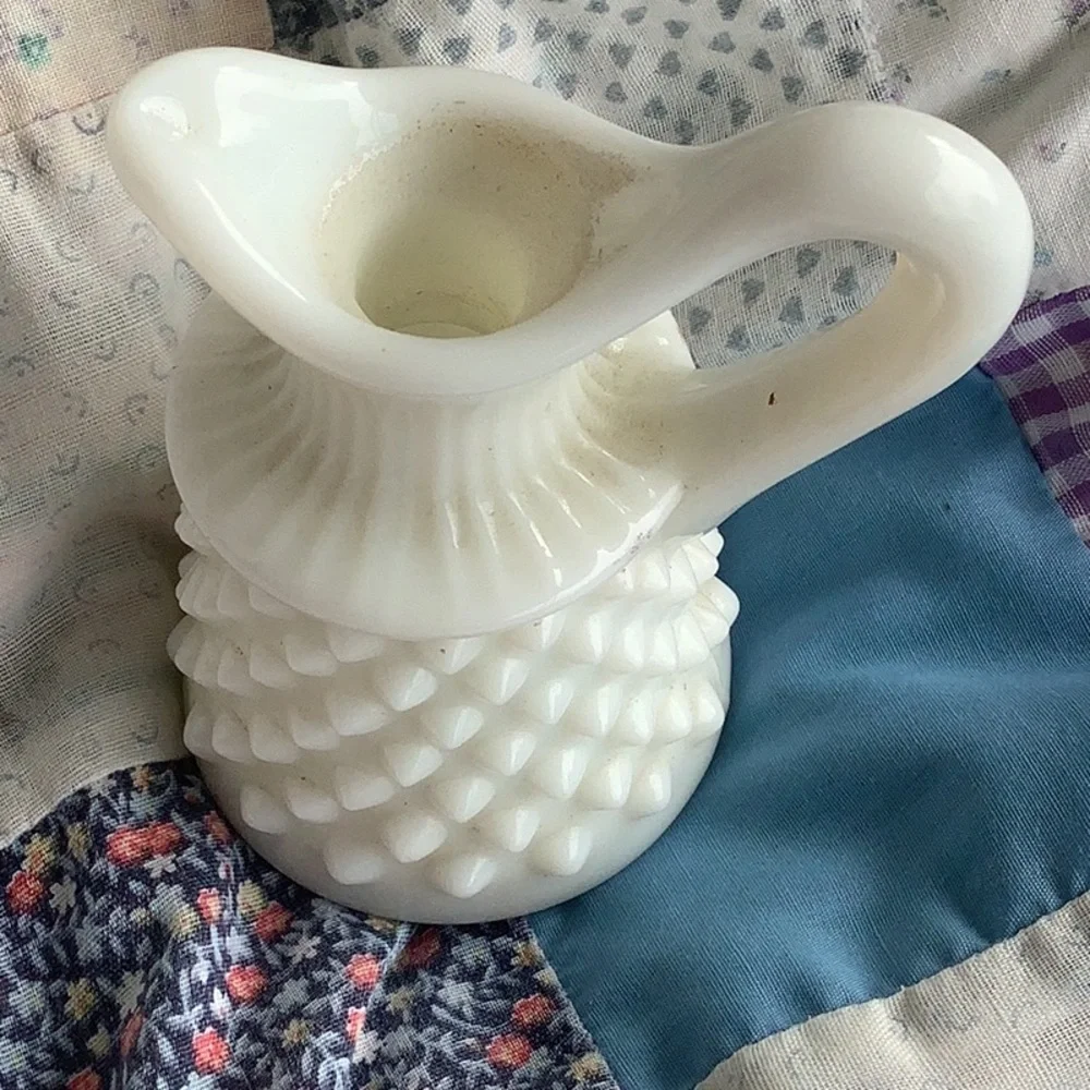 Vintage 2 Piece Bundle White Milk Glass Creamer Syrup